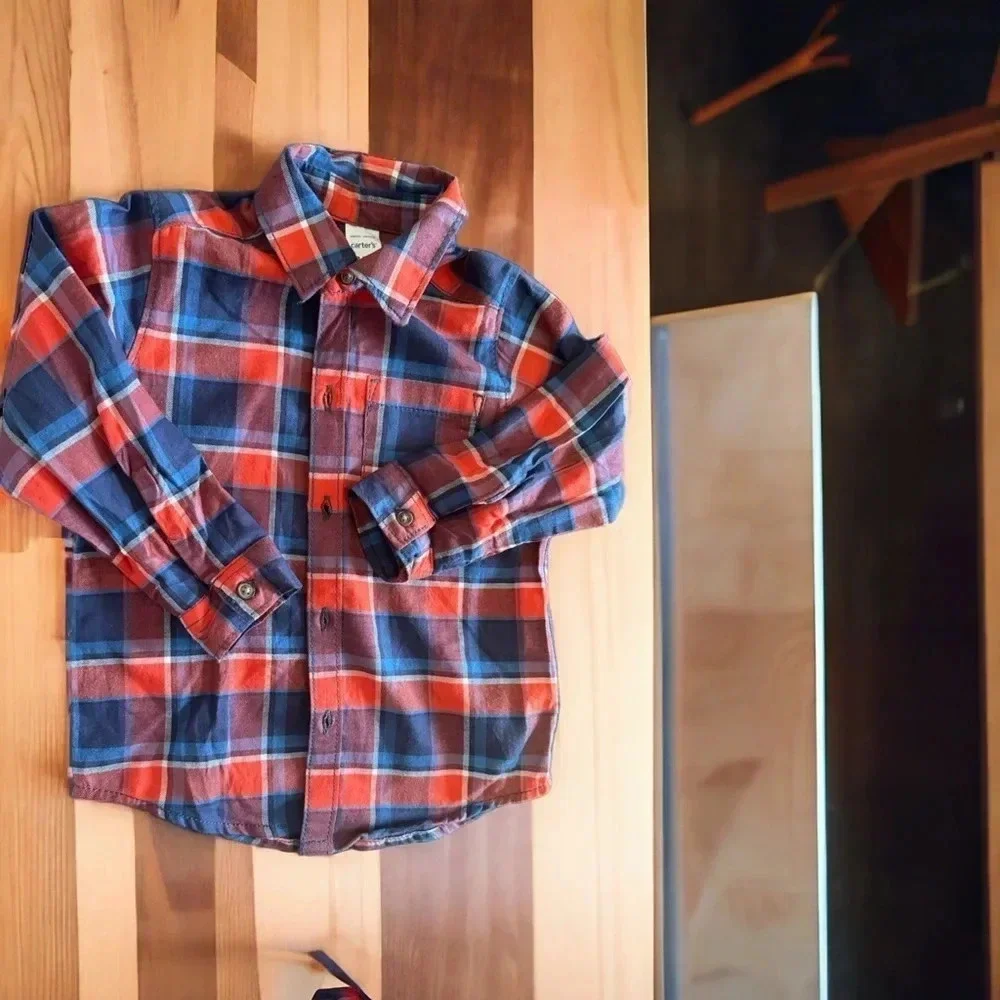 NWOT Carter's Boys 2 pc Flannel Plaid Button Top & Khaki Pant Set size 24m